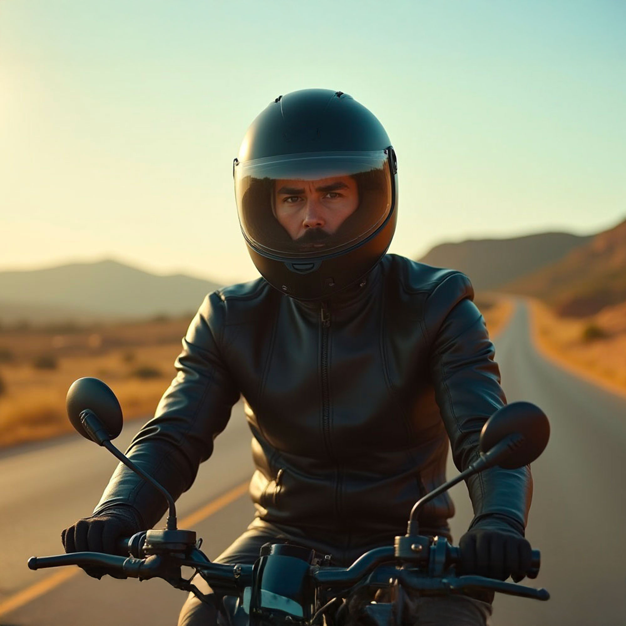 Motociclista in viaggio su strada panoramica, simbolo di libertà e protezione assicurativa